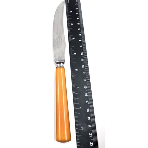 Englishtown Cutlery Sheffield England 6 Orange Bakelite Stainless Steak Knives - Picture 4 of 5